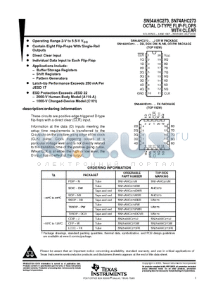 SN54AHC273 datasheet - OCTAL D-TYPE FLIP-FLOPS WITH CLEAR