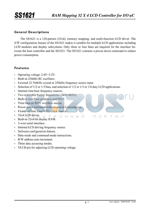 SS1621BL-48LQFP datasheet - RAM MAPPING 32 X 4 LCD CONTROLLER FOR I/O UC