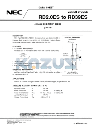 RD2.0EAB3 datasheet - 400 mW DHD ZENER DIODE DO-34