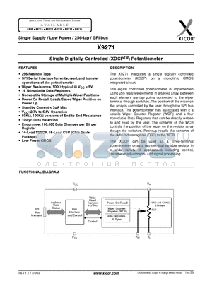 X9271 datasheet - Single Digitally-Controlled (XDCP) Potentiometer