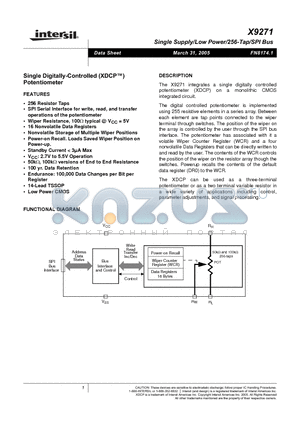 X9271 datasheet - Single Supply/Low Power/256-Tap/SPI Bus