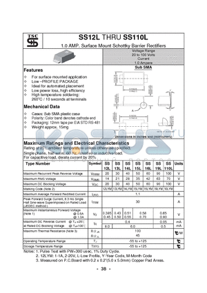 SS16L datasheet - 1.0 AMP. Surface Mount Schottky Barrier Rectifiers