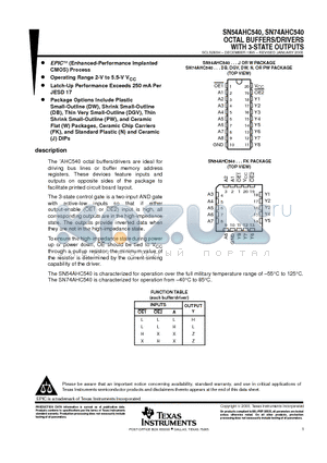 SN54AHC540 datasheet - OCTAL BUFFERS/DRIVERS WITH 3-STATE OUTPUTS