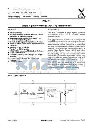 X9271TV datasheet - Single Digitally-Controlled (XDCP) Potentiometer
