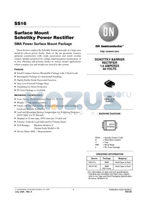 SS16T3G datasheet - Surface Mount Schottky Power Rectifier