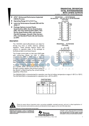 SN54AHC540J datasheet - OCTAL BUFFERS/DRIVERS WITH 3-STATE OUTPUTS