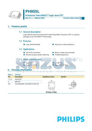 PH955L datasheet - N-channel TrenchMOS logic level FET