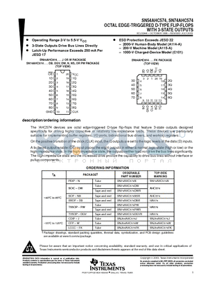 SN54AHC574FK datasheet - OCTAL EDGE-TRIGGERED D-TYPE FLIP-FLOPS WITH 3-STATE OUTPUTS