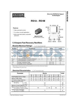 RS1B datasheet - 1.0 Ampere Fast Recovery Rectifiers