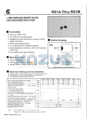 RS1B datasheet - 1 AMP SURFACE MOUNT GLASS FAST RECOVERY RECTIFIER