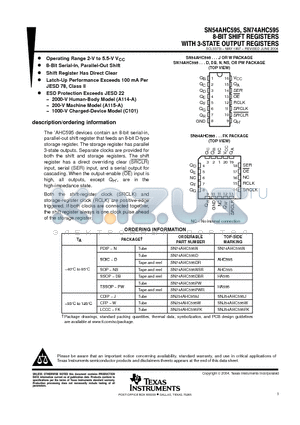 SN54AHC595 datasheet - 8-BIT SHIFT REGISTERS WITH 3-STATE OUTPUT REGISTERS