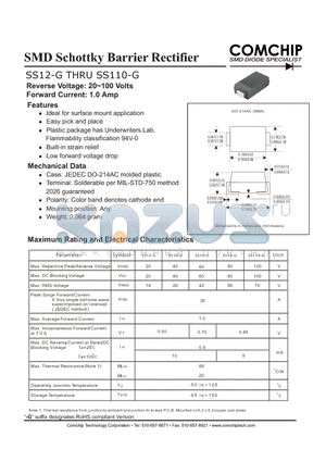 SS18-G datasheet - SMD Schottky Barrier Rectifier