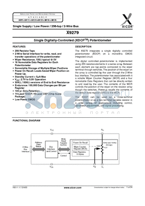 X9279TB-2.7 datasheet - Single Digitally-Controlled (XDCP) Potentiometer