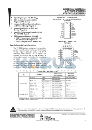 SN54AHC594W datasheet - 8-BIT SHIFT REGISTERS WITH OUTPUT REGISTERS