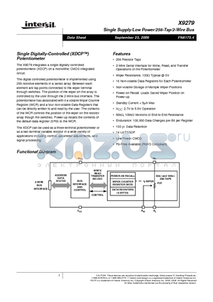 X9279 datasheet - Single Digitally-Controlled (XDCP) Potentiometer