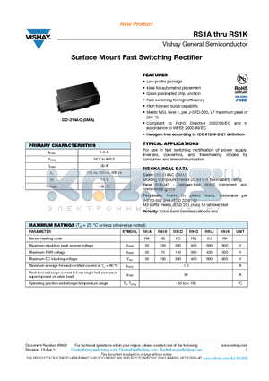 RS1B datasheet - Surface Mount Fast Switching Rectifier