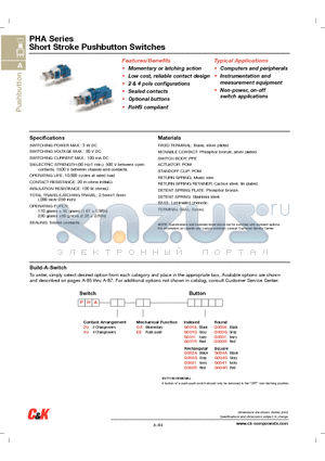 PHA2UOAG001A datasheet - Short Stroke Pushbutton Switches