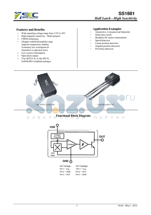 SS1881 datasheet - Hall Latch - High Sensitivity