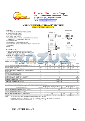 RS1B-LFR datasheet - 1A SURFACE MOUNT FAST RECOVERY RECTIFIERS