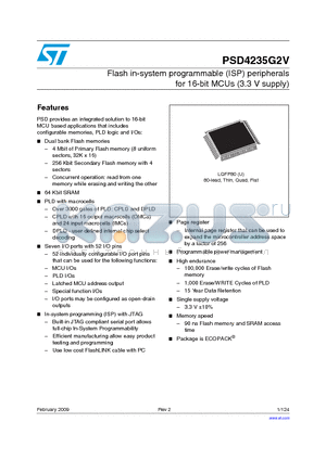 PSD4235G2V-12UIT datasheet - Flash in-system programmable (ISP) peripherals for 16-bit MCUs (3.3 V supply)