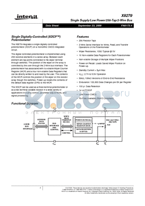 X9279_09 datasheet - Single Digitally-Controlled (XDCP) Potentiometer