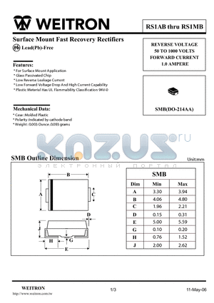 RS1BB datasheet - Surface Mount Fast Recovery Rectifiers