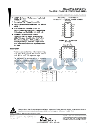 SN54AHCT02W datasheet - QUADRUPLE 2-INPUT POSITIVE-NOR GATES