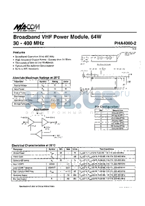PHA4000-2 datasheet - Broadband VHF Power Module, 64W 30 - 400 MHz