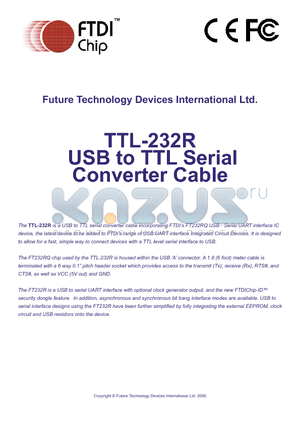 TTL-232R-3V3 datasheet - USB to TTL Serial Converter Cable