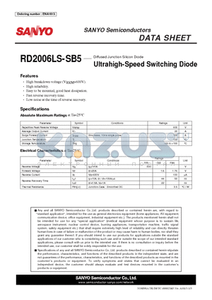 RD2006LS-SB5 datasheet - Diffused Junction Silicon Diode Ultrahigh-Speed Switching Diode