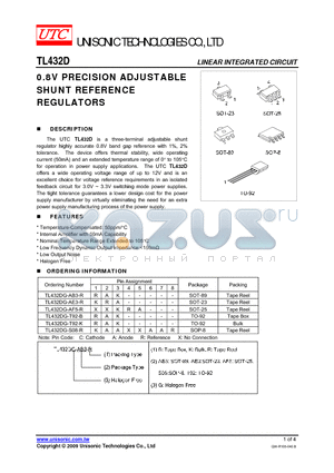 TL432DG-AB3-R datasheet - 0.8V PRECISION ADJUSTABLE SHUNT REFERENCE REGULATORS