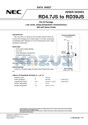 RD20JS datasheet - DO-34 Package Low noise, Sharp Breakdown characteristics 400 mW Zener Diode