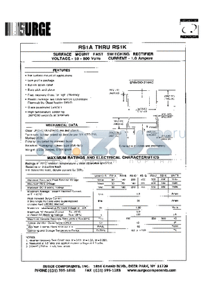 RS1G datasheet - SURFACE MOUNT FAST SWITCHING RECTIFIER VOLTAGE - 50 TO 800 Volts CURRENT - 1.0 Ampere