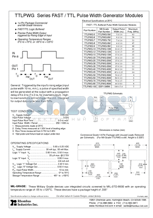 TTLPWG-100 datasheet - TTLPWG Series FAST / TTL Pulse Width Generator Modules