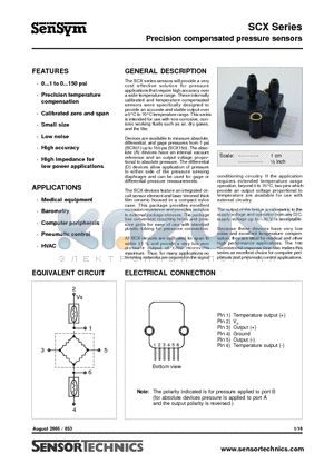 SCX01DN datasheet - Precision compensated pressure sensors