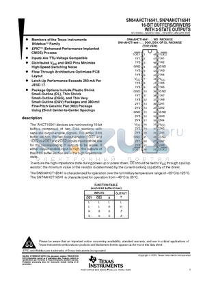 SN54AHCT16541WD datasheet - 16-BIT BUFFERS/DRIVERS WITH 3-STATE OUTPUTS