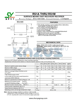 RS1G datasheet - SURFACE MOUNT FAST RECOVERY RECTIFIER