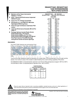 SN54AHCT16541_07 datasheet - 16-BIT BUFFERS/DRIVERS WITH 3-STATE OUTPUTS