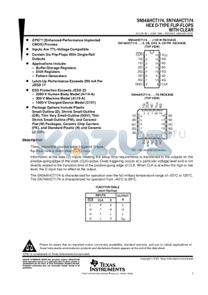 SN54AHCT174 datasheet - HEX D-TYPE FLIP-FLOPS WITH CLEAR