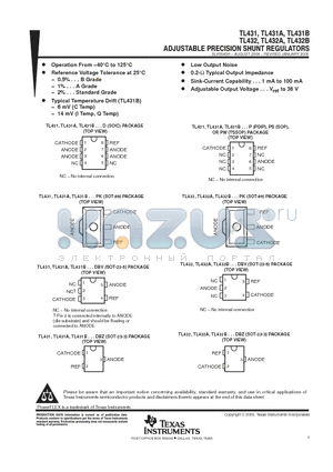 TL432IDBZR datasheet - ADJUSTABLE PRECISION SHUNT REGULATORS