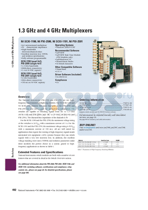 SCXI-1190 datasheet - 4x1 unterminated multiplexer/50 characteristic impedance