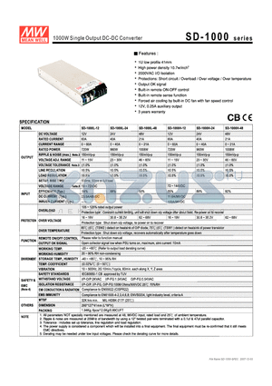 SD-1000H-24 datasheet - 1000W Single Output DC-DC Converter