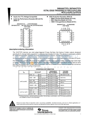 SN54AHCT374 datasheet - OCTAL EDGE-TRIGGERED D-TYPE FLIP-FLOPS WITH 3-STATE OUTPUTS