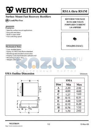 RS1J datasheet - Surface Mount Fast Recovery Rectifiers