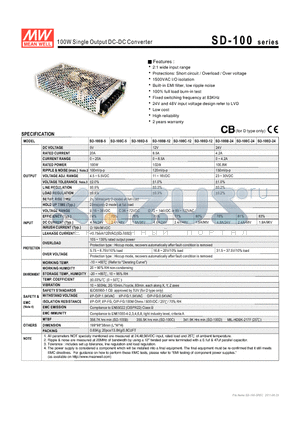 SD-100B-5 datasheet - 100W Single Output DC-DC Converter