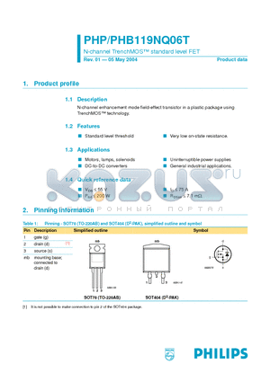 PHB119NQ06T datasheet - N-channel TrenchMOS standard level FET