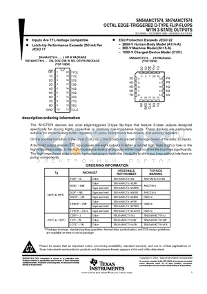 SN54AHCT574_07 datasheet - OCTAL EDGE-TRIGGERED D-TYPE FLIP-FLOPS WITH 3-STATE OUTPUTS