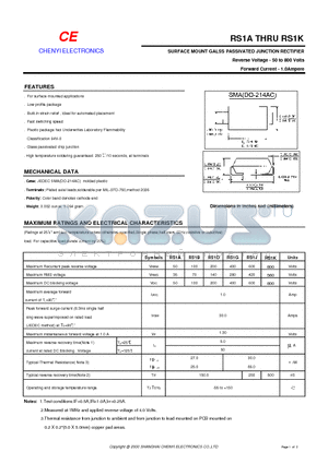 RS1K datasheet - SURFACE MOUNT GALSS PASSIVATED JUNCTION RECTIFIER