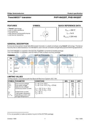 PHB14NQ20T datasheet - TrenchMOS transistor