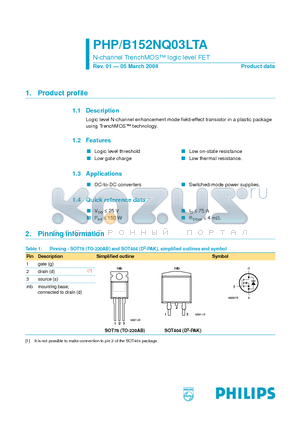 PHB152NQ03LTA datasheet - N-channel TrenchMOS logic level FET